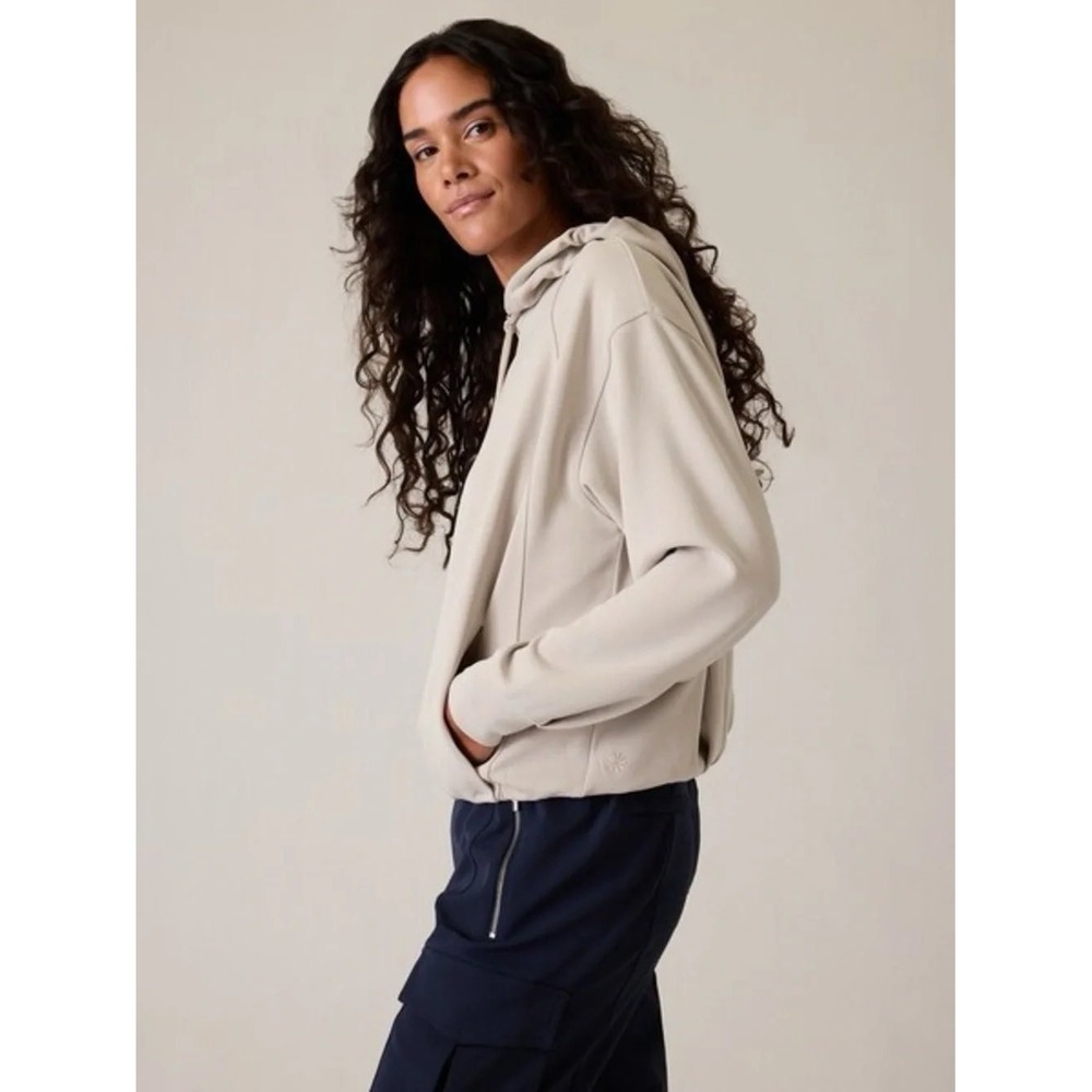 Athleta Seasoft Bubble Hem Hoodie Sweatshirt Beige Womens XS